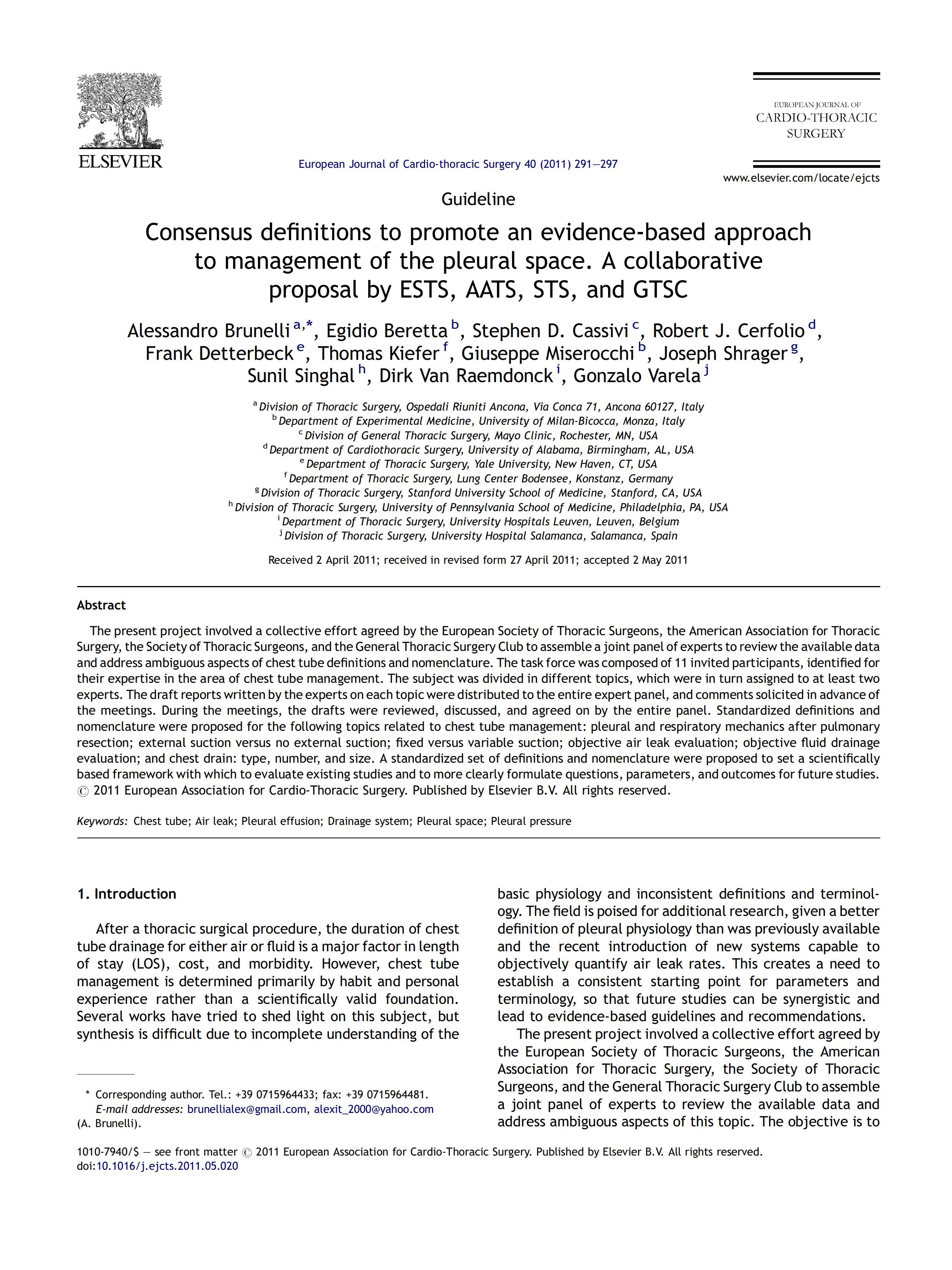 共識定義促進胸膜腔管理的循證方法-ESTS、AATS、STS 和 GTSC 的合作提案